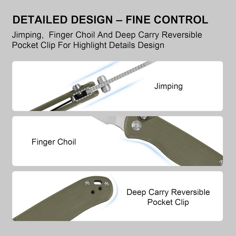 KIZER Drop Bear 2 Pocket Knife, 2.92" AEB-L Drop Point Blade Folding Knife with Olive Green G10 Handle, Button Liner Lock EDC Knives with Jimping on Spine for Men Women V3619.2CD2 - Image 4